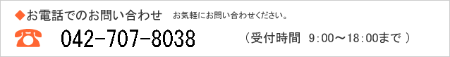 電話のお問い合わせはこちらまで　042-707-8038